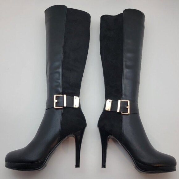 Tall high heel black boots  with side zipper and deco buckle - Picture 2 of 5